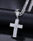 Sparkling Moissanite Cross & Baguette Layered Pendant & Tennis Chain