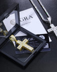 Sparkling Moissanite Cross & Baguette Layered Pendant & Tennis Chain