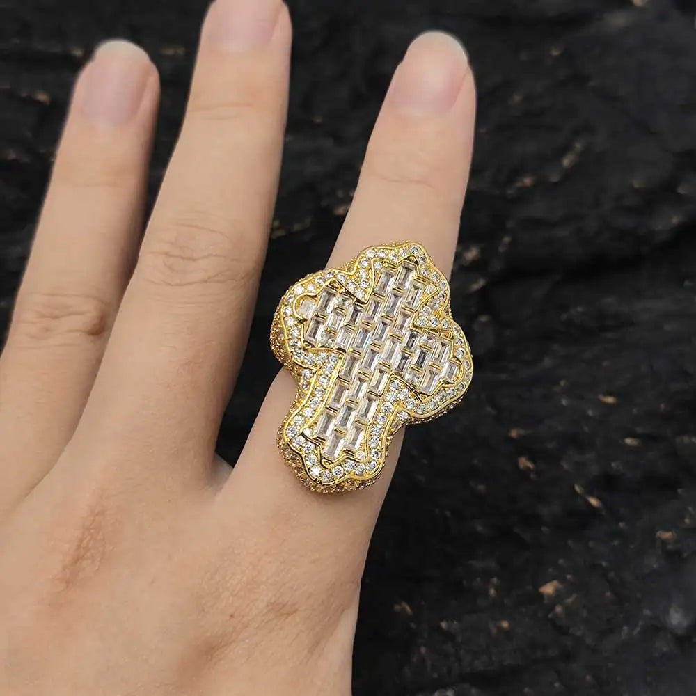 Timeless  Moissanite Cross &amp; Baguette Layered Ring