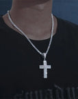 Sparkling Moissanite Cross & Baguette Layered Pendant & Tennis Chain