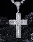 Sparkling Moissanite Cross & Baguette Layered Pendant & Tennis Chain