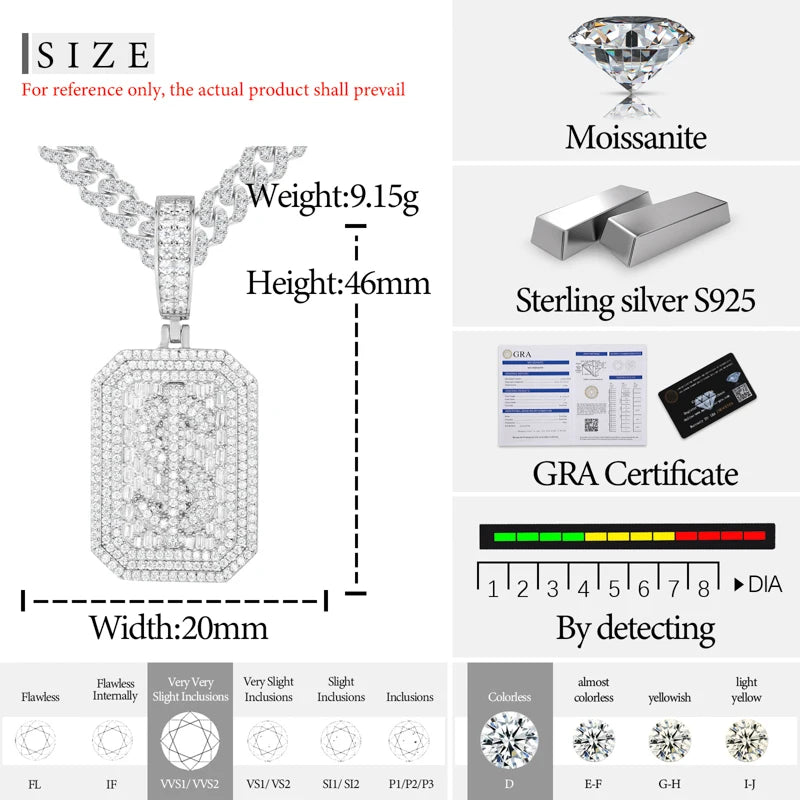 D VVS Moissanite Dollar Sign Pendant