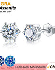 GRA 0.5ct-2ct D Color Certified Moissanite Stud Earrings